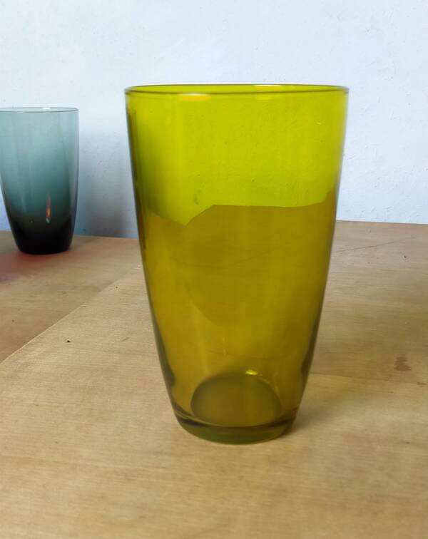 Seven glasses Harlequin for orangeade.