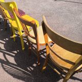 Set of 6 mismatched vintage wooden bistro chairs