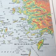 Old map of the Balkan regions Greece Crete 43x43cm from 1950