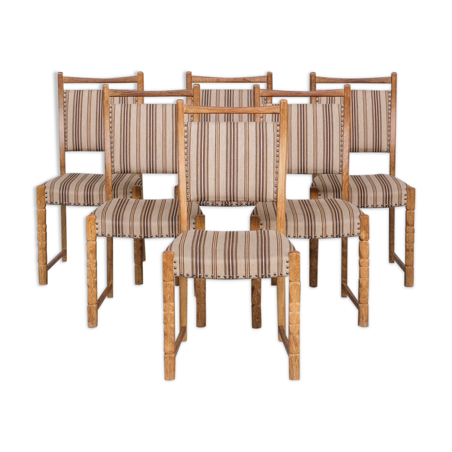 Set of six mid-century oak upholstered danish dining chairs