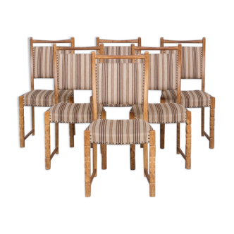 Set of six mid-century oak upholstered danish dining chairs