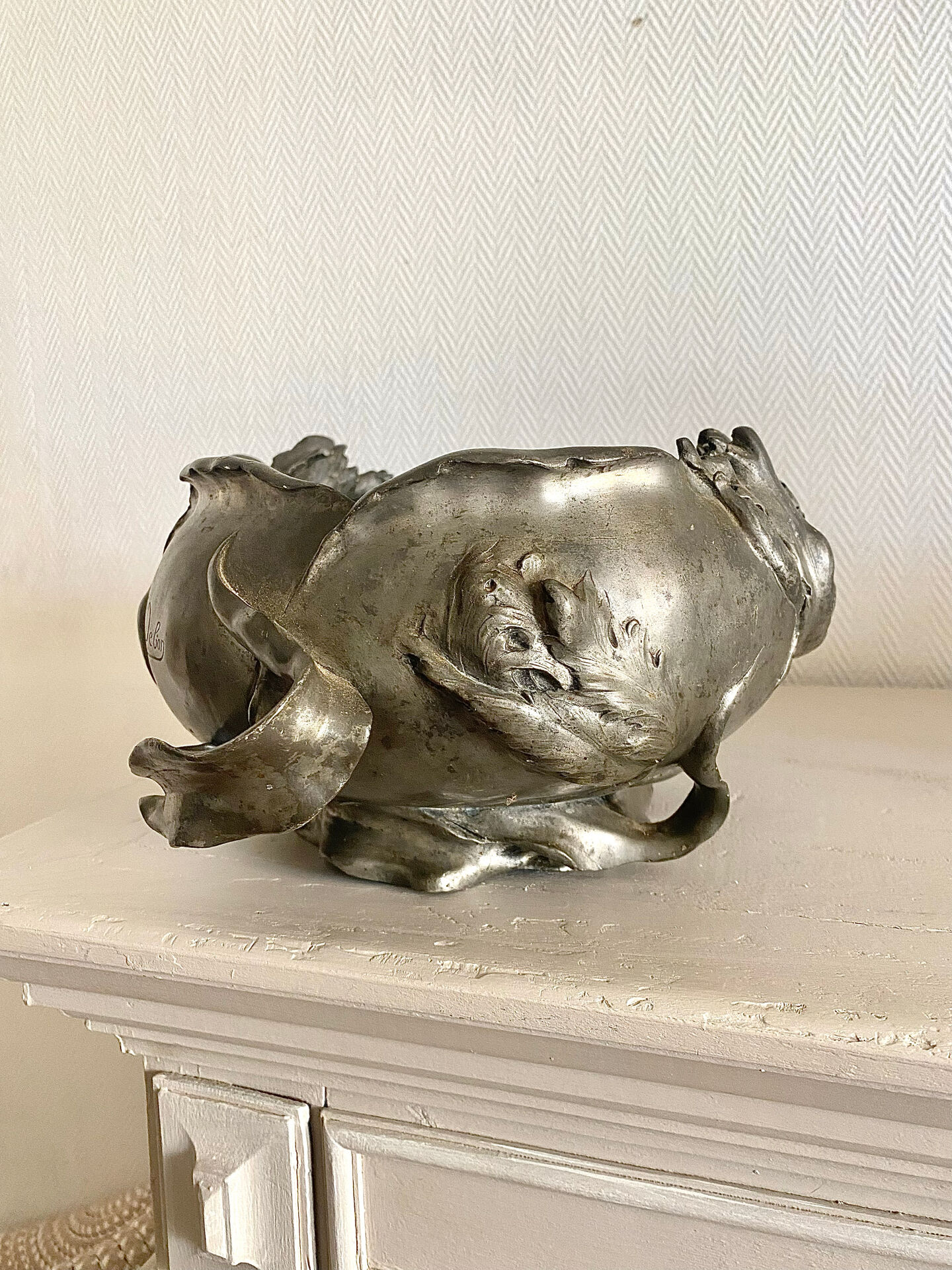 Art Nouveau jardinière in tin signed Frederic Debon Susse Frères.