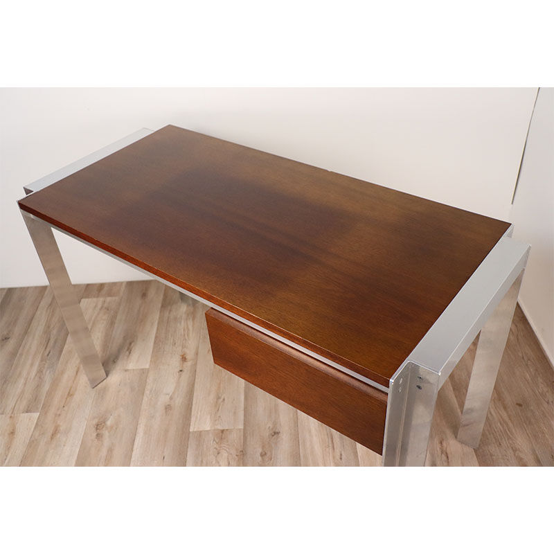 Vintage Georges Frydman desk in teak and aluminum 1970