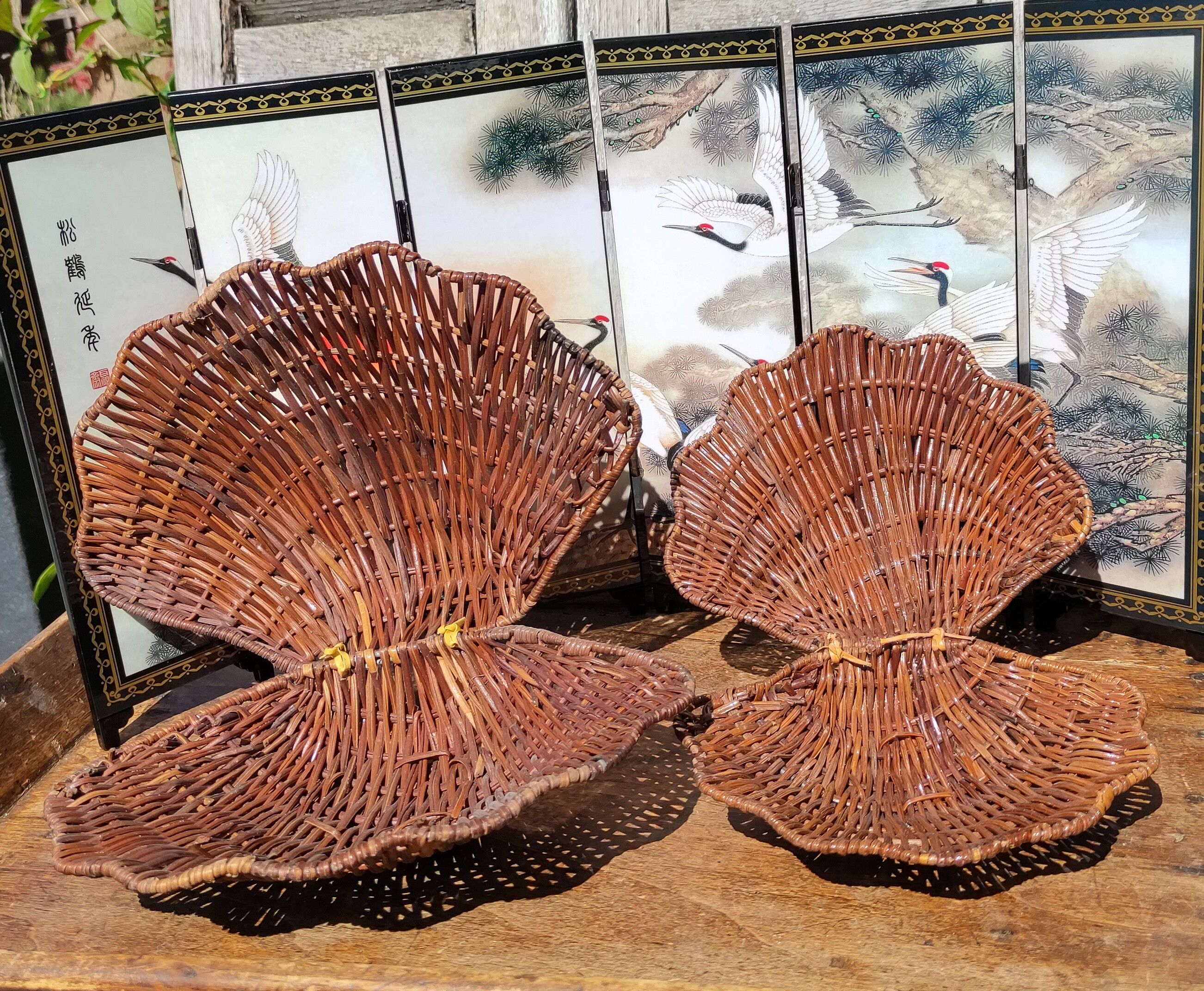 Vintage box in woven wicker shell shape