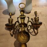 Antique brass wall sconce with two arms and glass shades