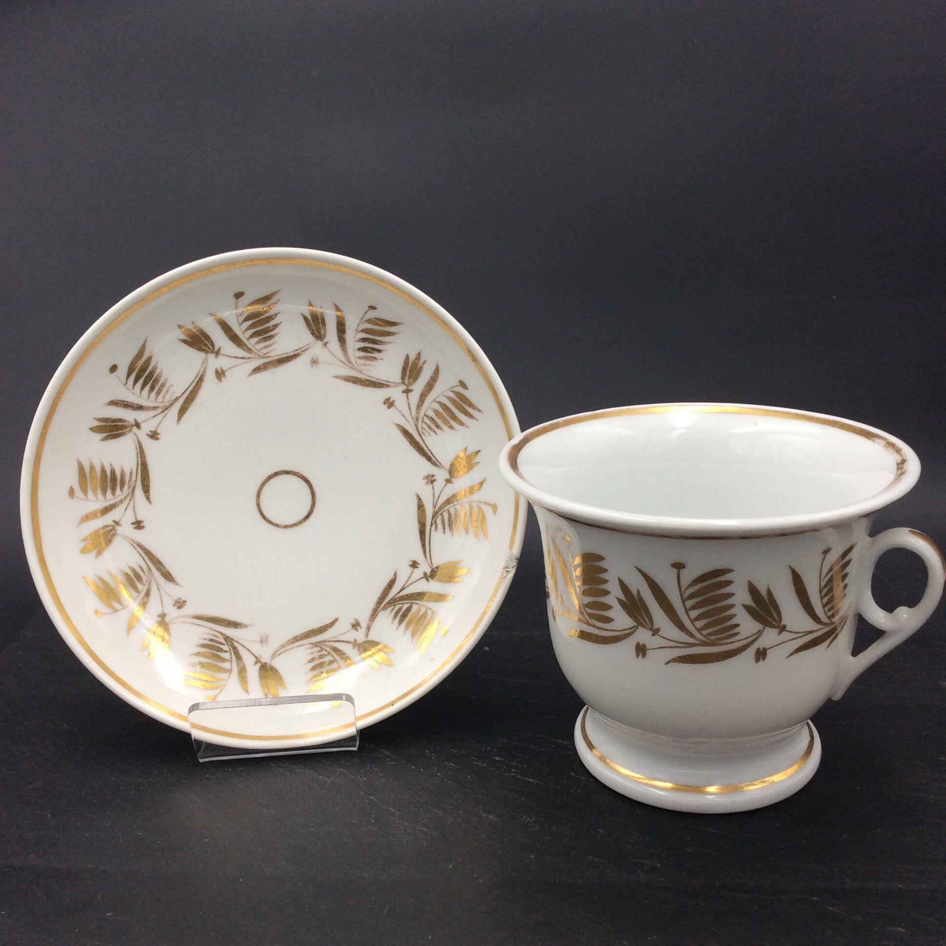 Cup and saucer porcelain of paris empire decoration golden foliage nineteenth