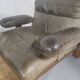 Modulable sofa an armchair in leather and wood