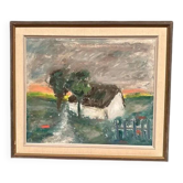 Original Danish Oil on Panel – “Landskap med hus” by Kai Nielsen – Signed – Vintage & Framed