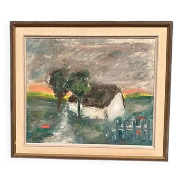 Original Danish Oil on Panel – “Landskap med hus” by Kai Nielsen – Signed – Vintage & Framed