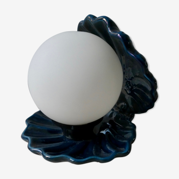 Lampe coquillage en céramique bleue années 80