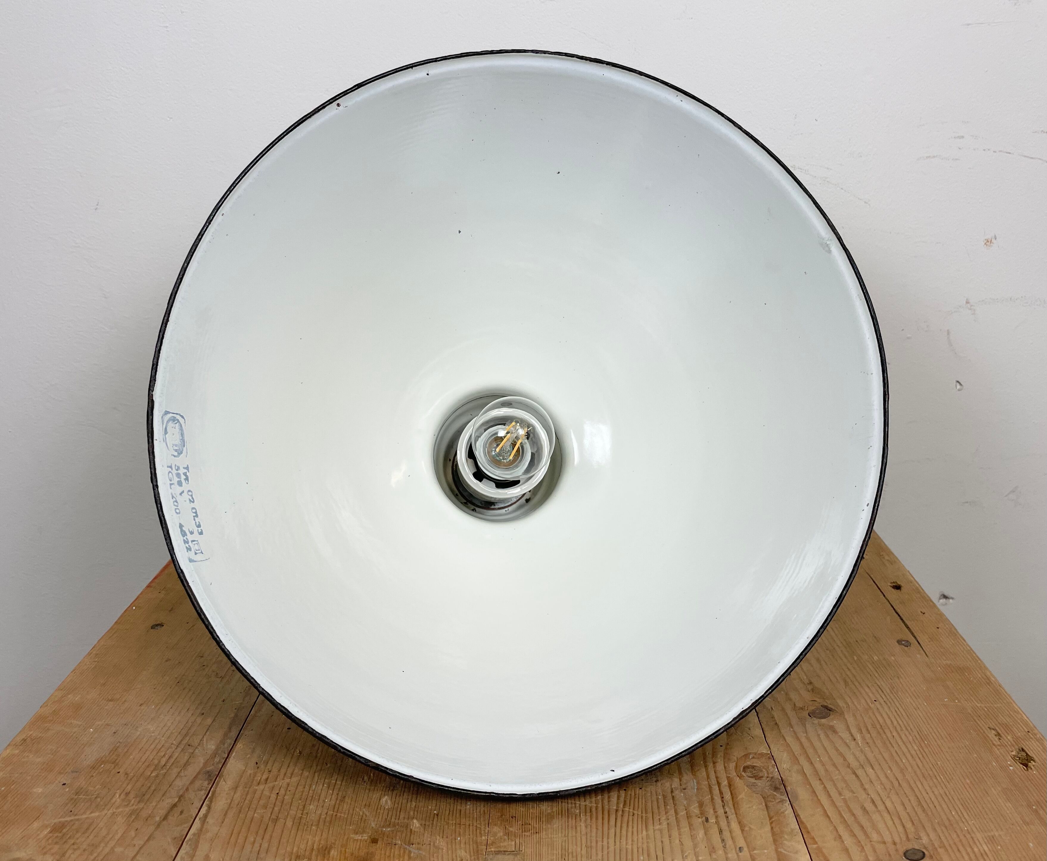 East german black enamel factory light by LBD Veb Leuchtenbau Dresden, 1950s