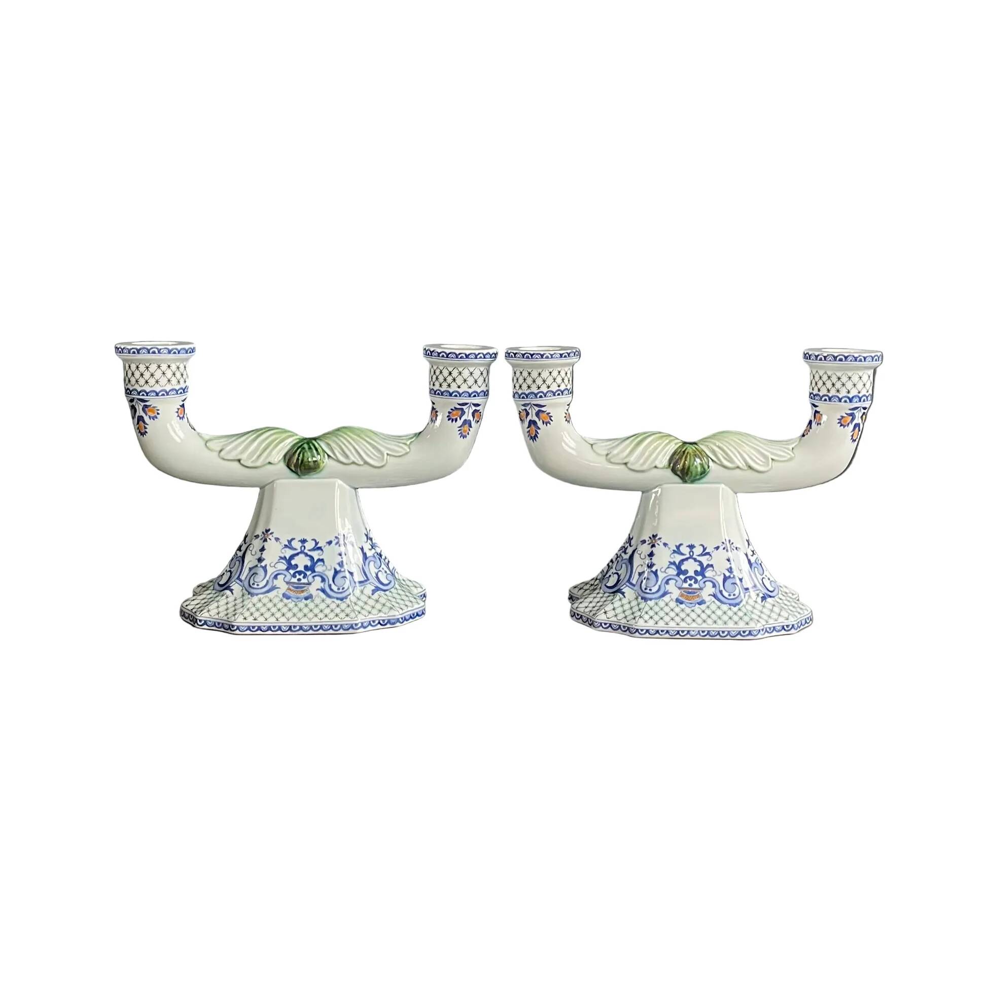 Pair of Gien earthenware candlesticks - lamp bases - Ref 1170