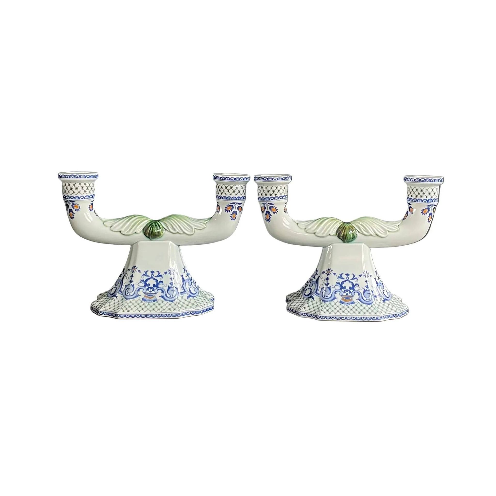 Pair of Gien earthenware candlesticks - lamp bases - Ref 1170