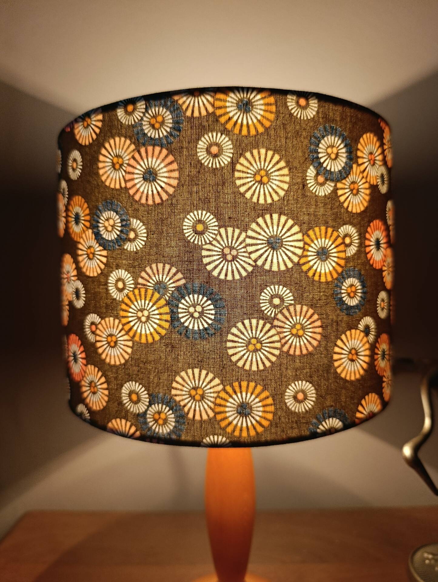 vintage Scandinavian table lamp with turned wood and Japanese lampshade