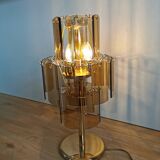 Lampe de bureau vintage en verre fumé : EGLO Leuchten, table dorée autrichienne des années 1980