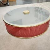 Ceiling lamp applied in red lacquered perforated metal