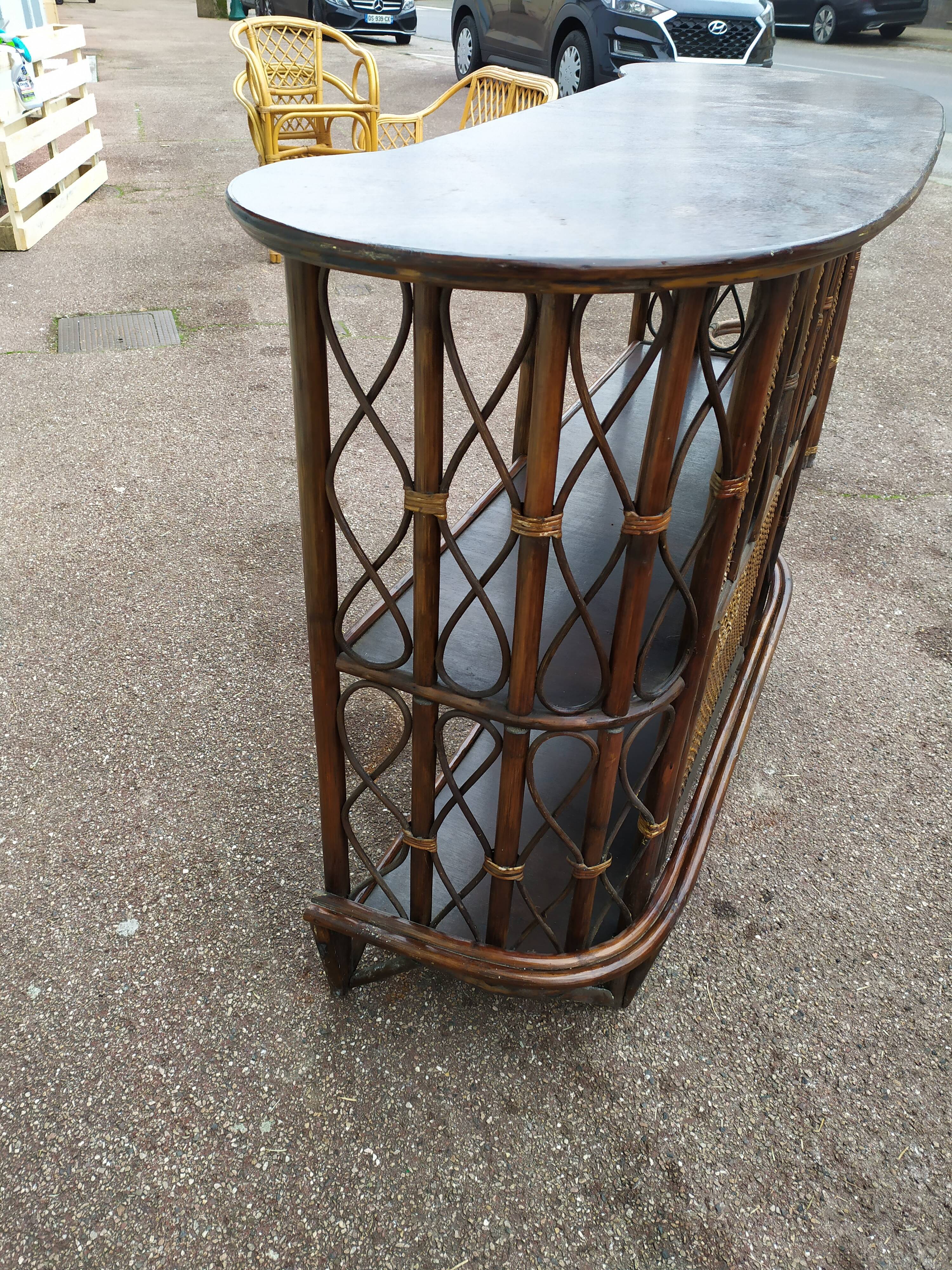 Set Bar + 2 rattan stool bamboo cannage