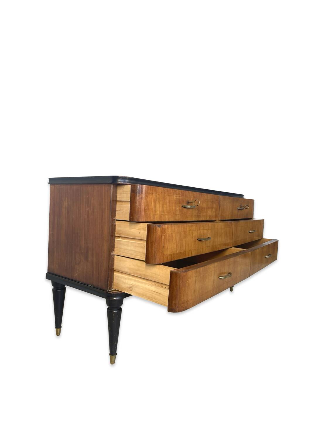 Commode en acajou plaqué avec plateau en verre vert, années 1950