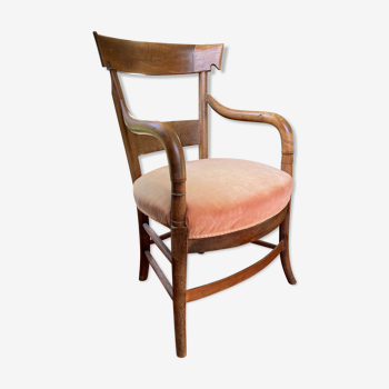 Armchair wood and velvet old pink