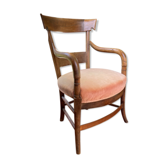 Fauteuil bois et velour vieux rose