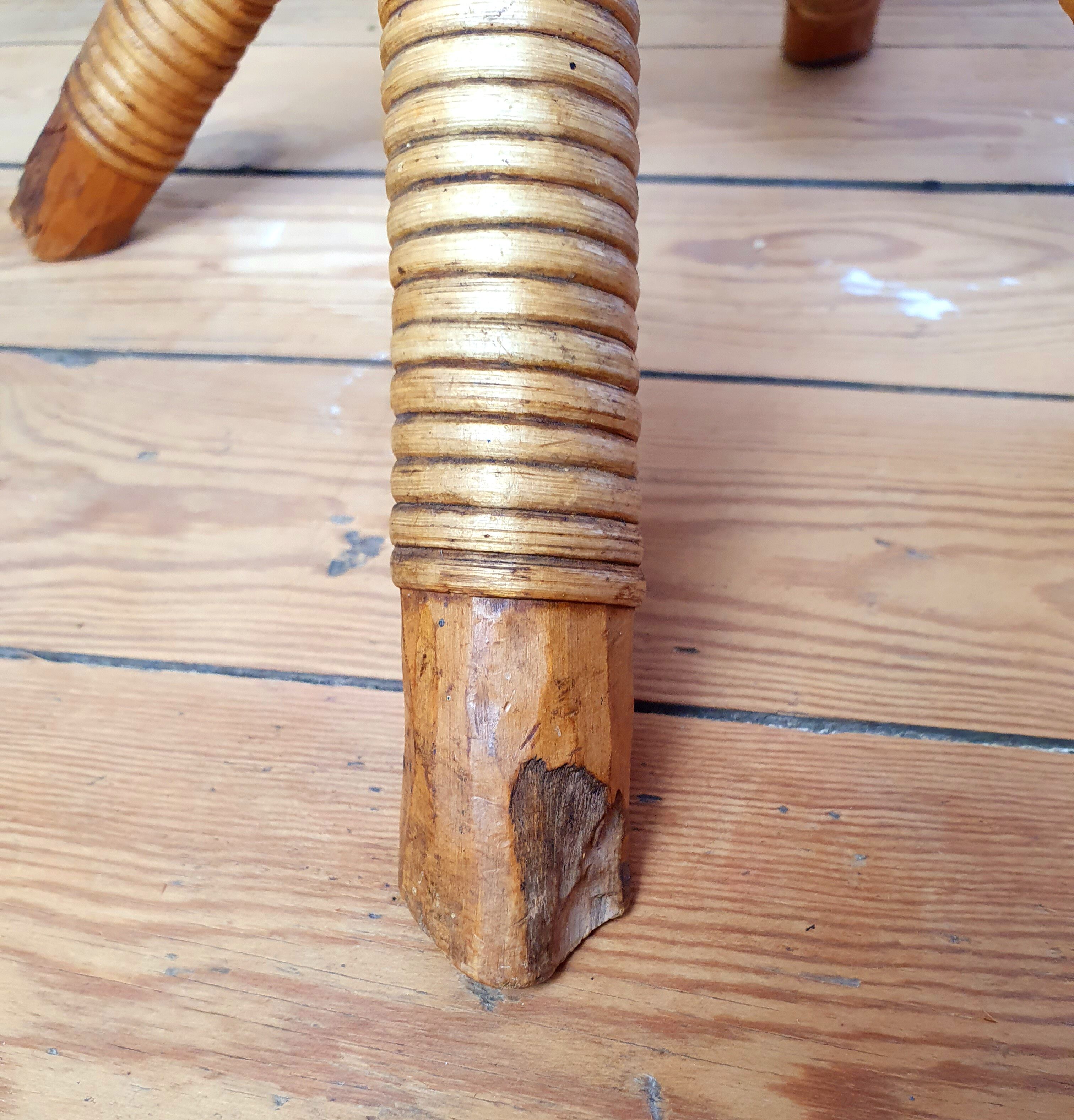 Basket on wooden and woven wicker legs 1950