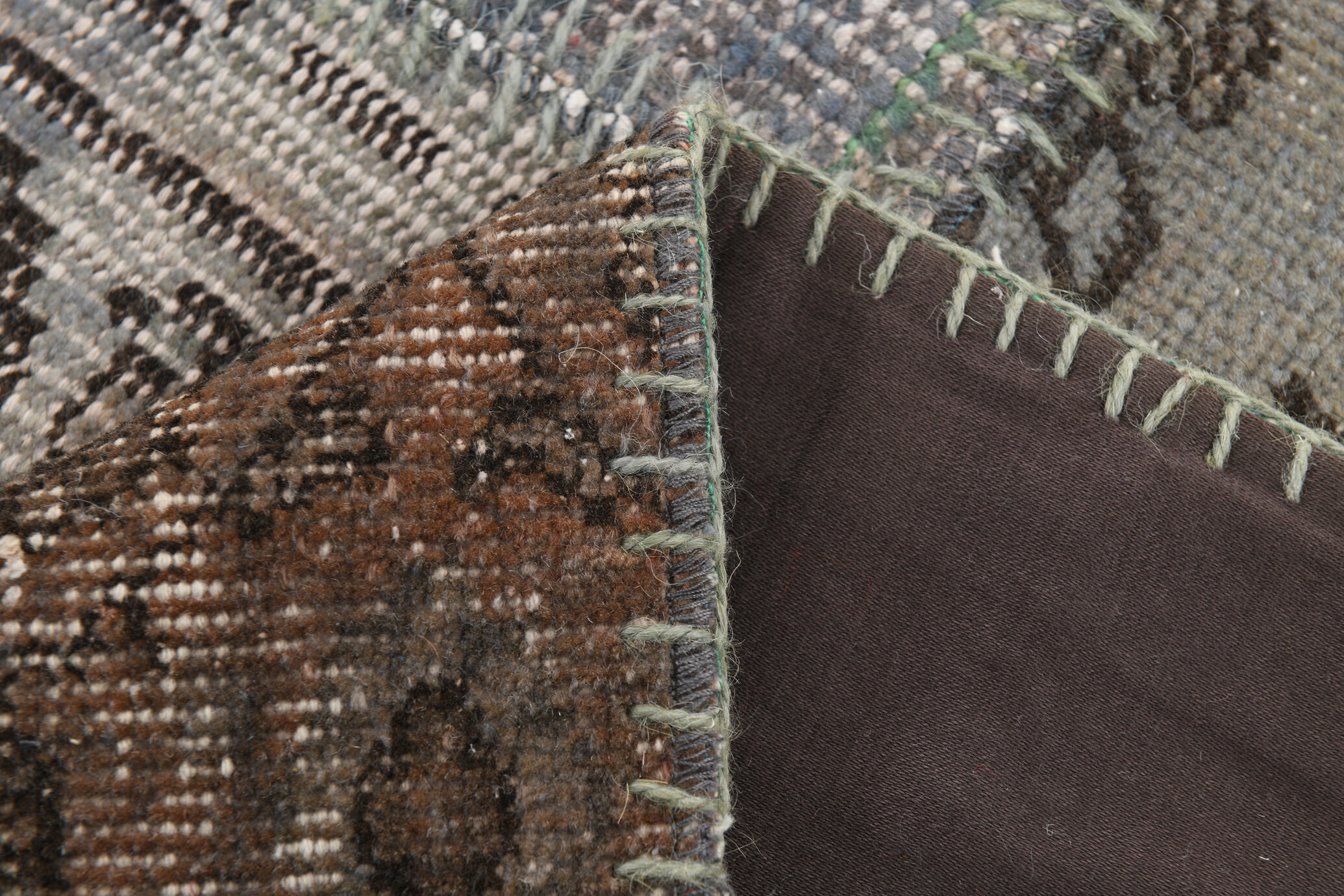 Gray & bronze patchwork tapis rug, 247x172cm