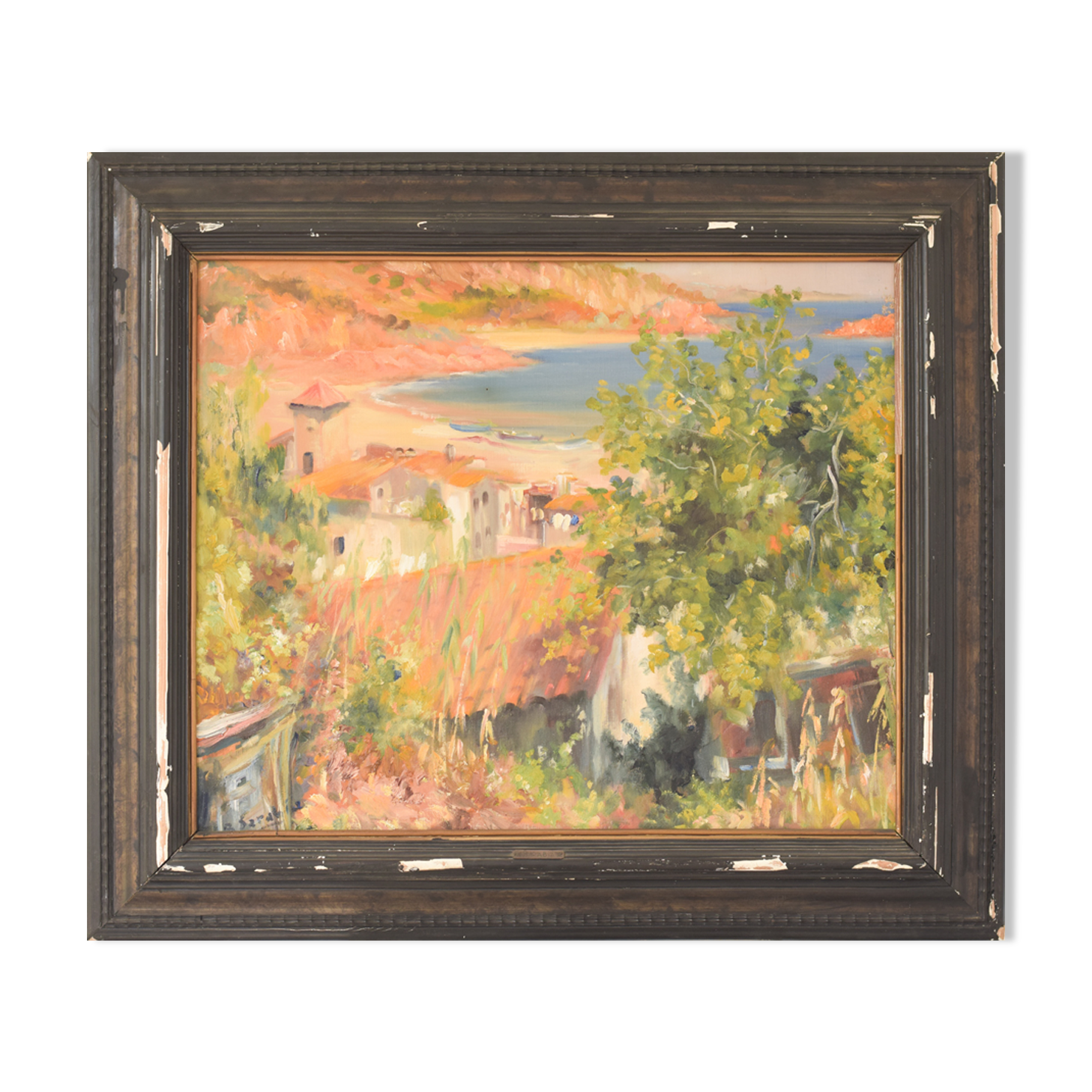 Impressionist seaside landscape with village