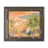 Impressionist seaside landscape with village