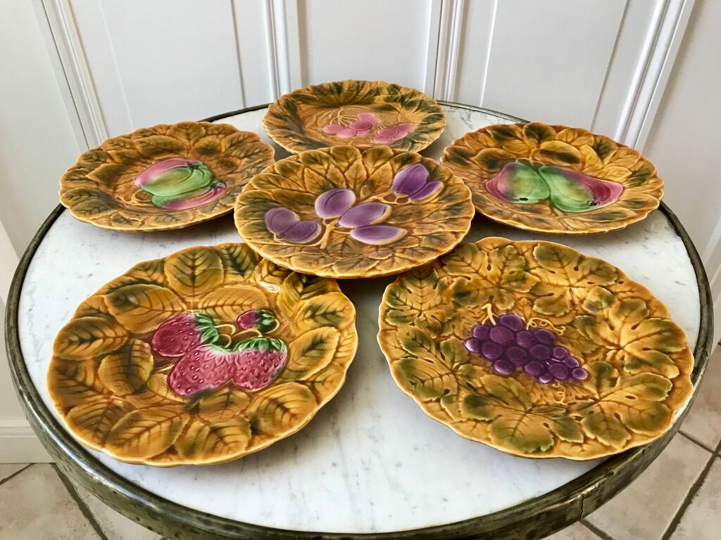 Set of 6 dessert plates in Sarreguemines slurry 60s