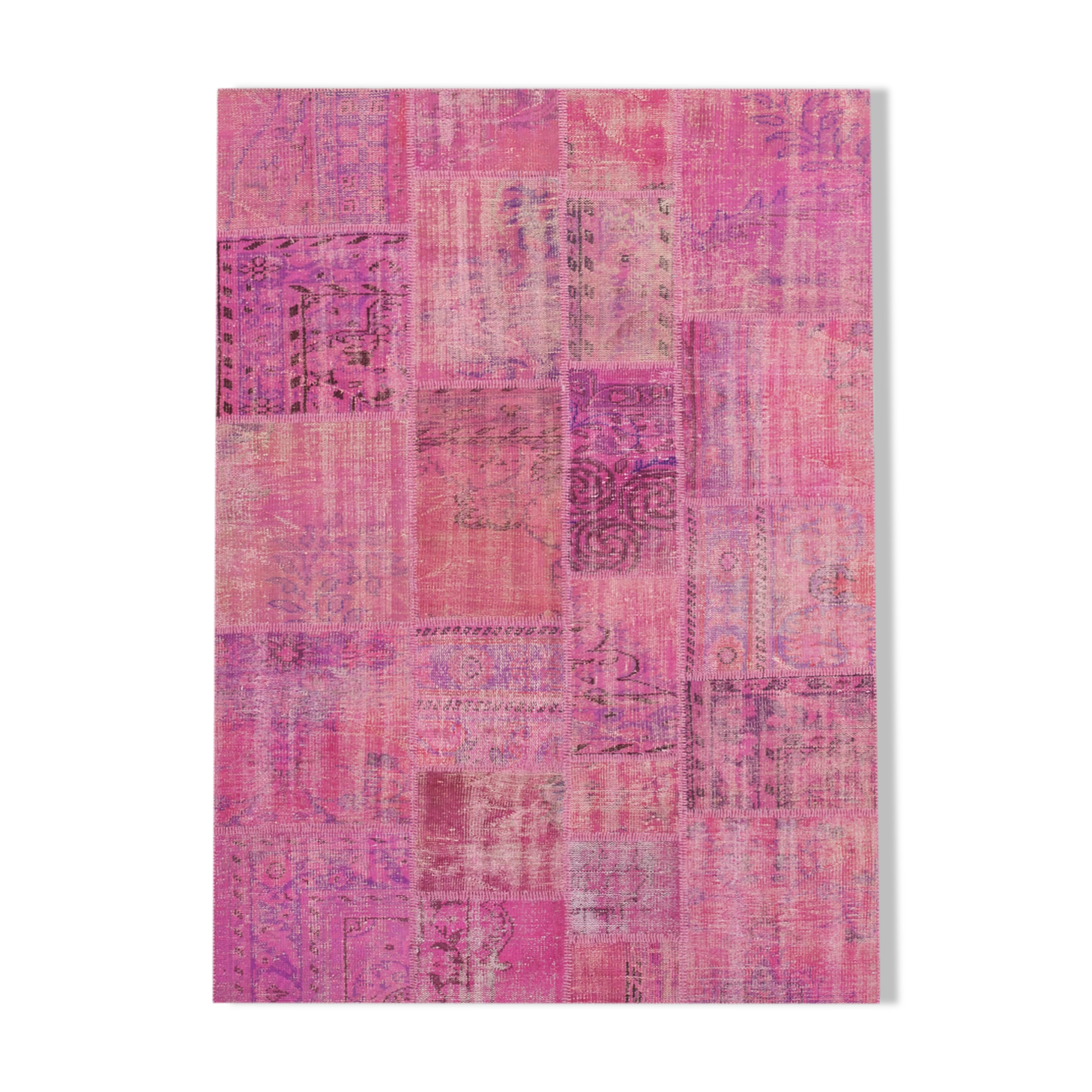 Hand-knotted oriental overdyed 173 cm x 240 cm pink patchwork carpet