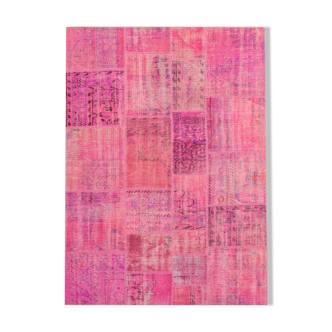 Hand-knotted oriental overdyed 173 cm x 240 cm pink patchwork carpet