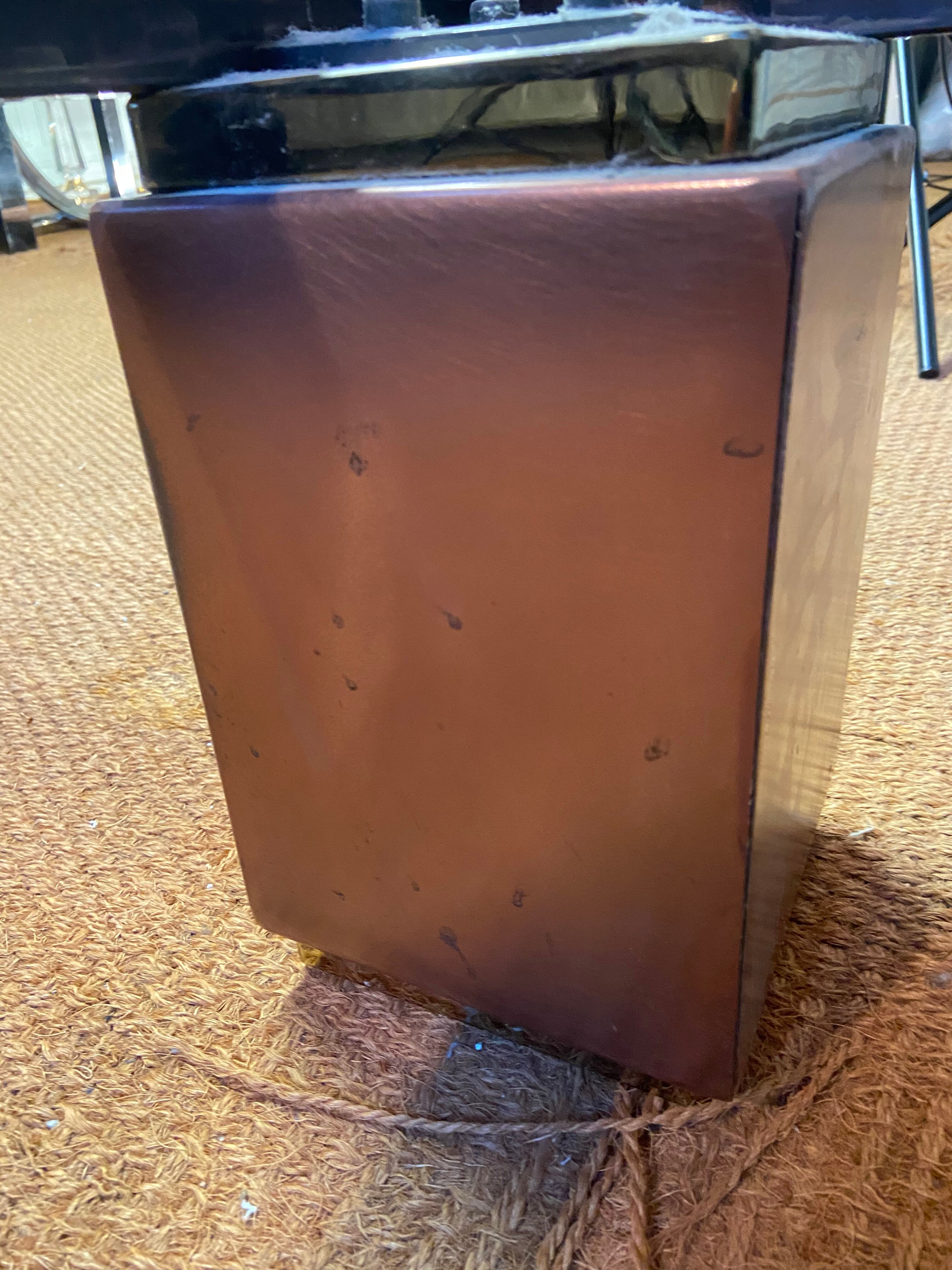 XXL copper, brass and travertine square coffee table, Belgo Chrom