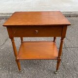 High bedside table in solid wood with drawers on casters