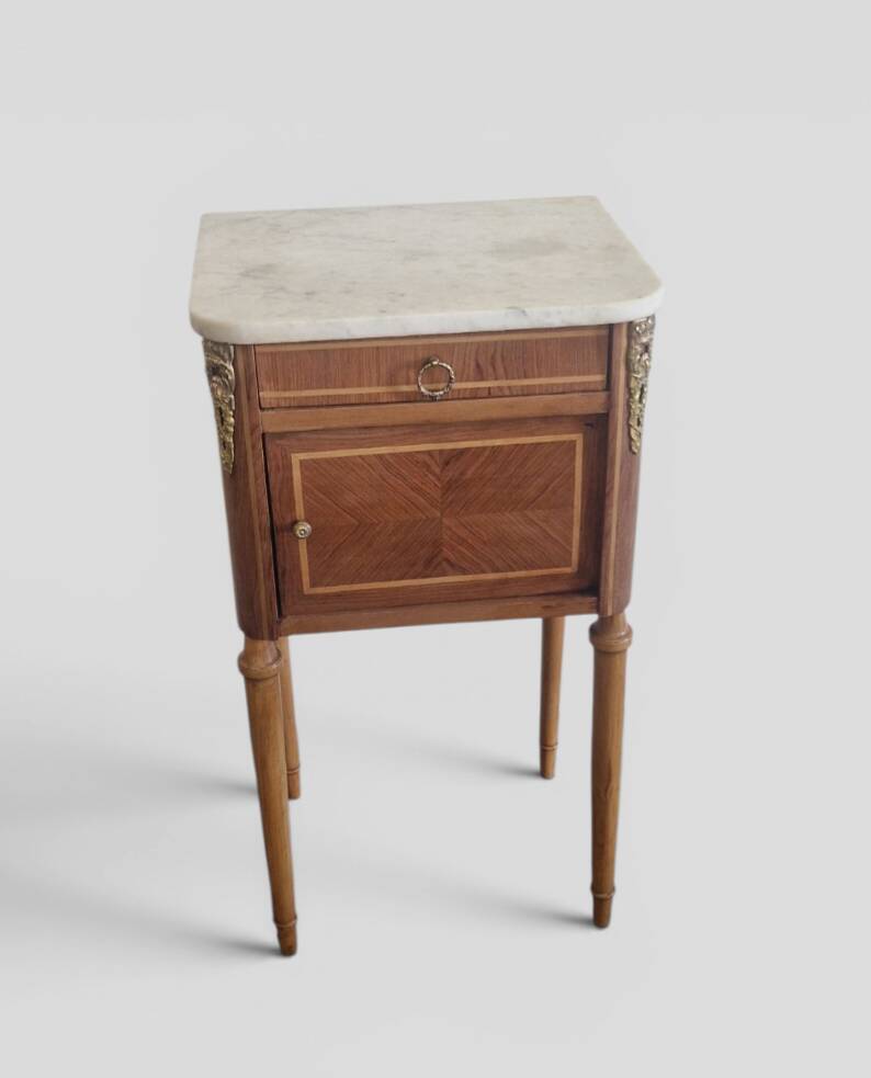 Louis XVI style side table - Marquetry wood and gilded bronze
