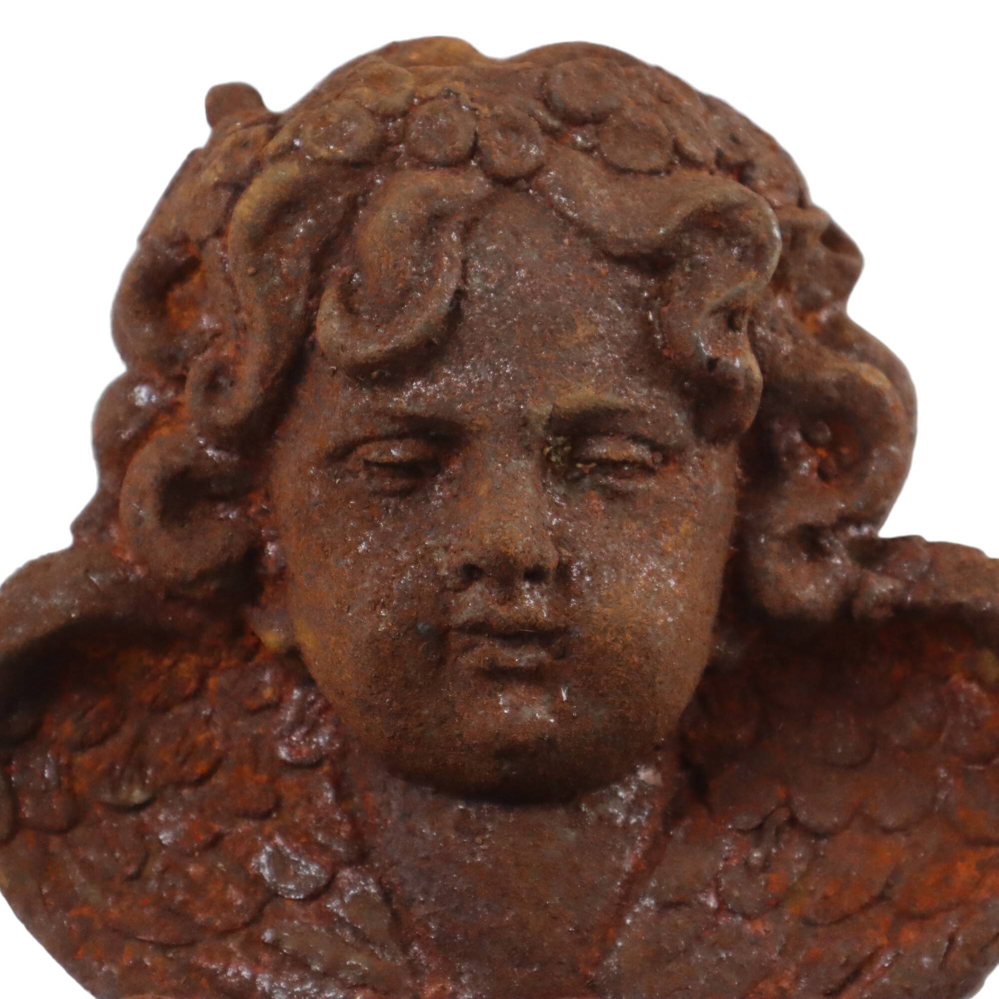 Garden ornament Cast iron Angel Cherub Water vessel Rust color