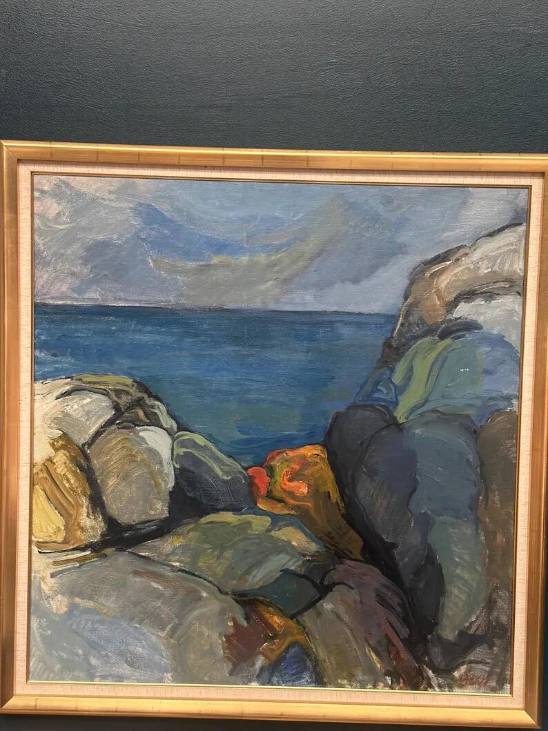 Large Original Swedish Oil on Canvas – “Storm Clouds Bohuslän” by Stig Delang – Signed – Vintage & Framed