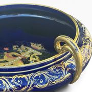 Grande coupe / centre de table bleu de Sèvres et or faïence de Tours signée