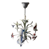 Antique florentine ceiling chandelier floral bouquet design 1970 decorative art sheet metal