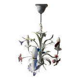 Antique florentine ceiling chandelier floral bouquet design 1970 decorative art sheet metal