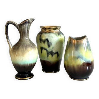 3 vases en céramique Bay Jasba, Allemagne de l'Ouest 1950-1960