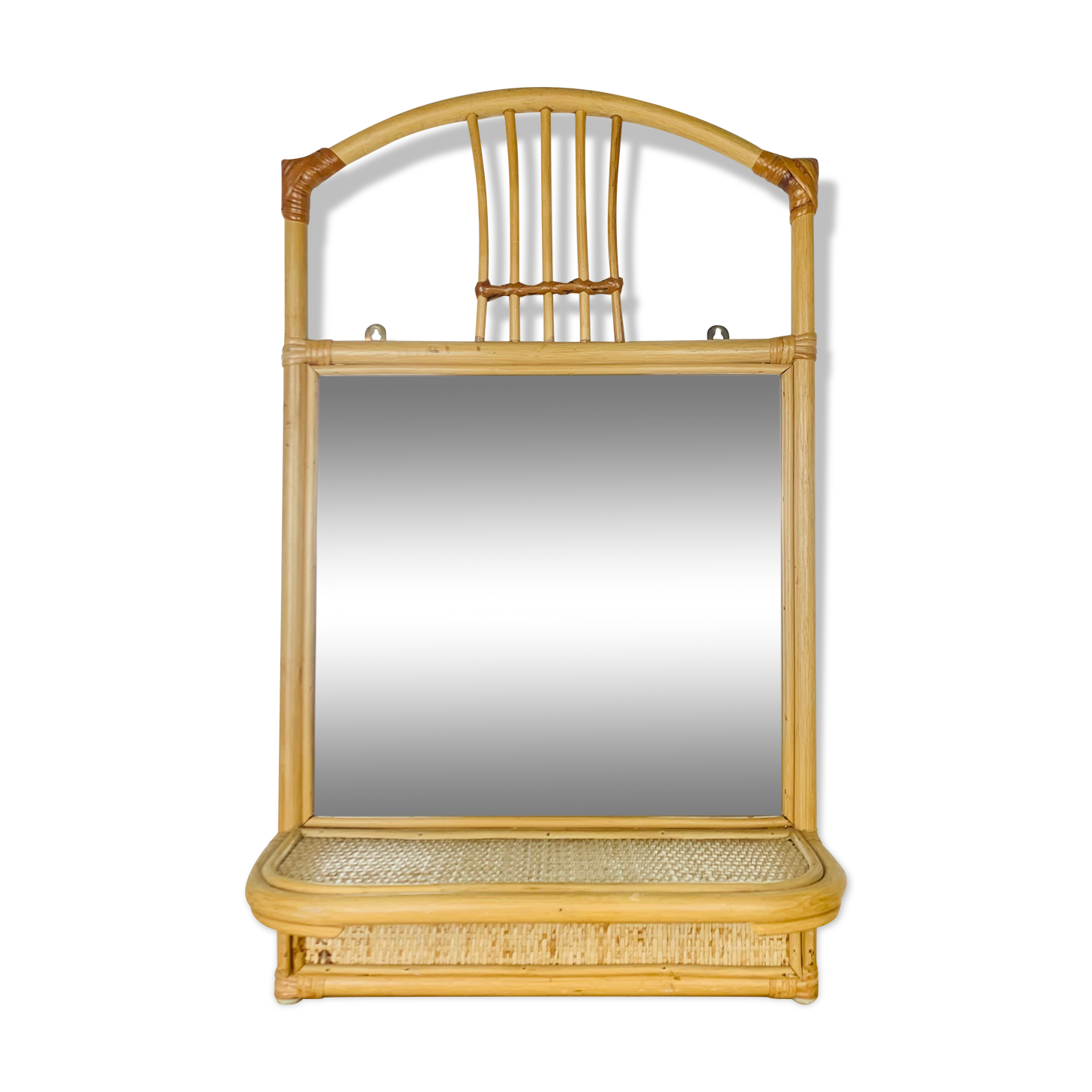 Miroir rotin avec tablette vintage années 60