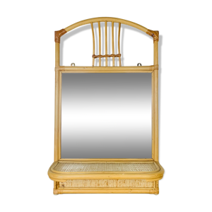 Miroir rotin avec tablette vintage