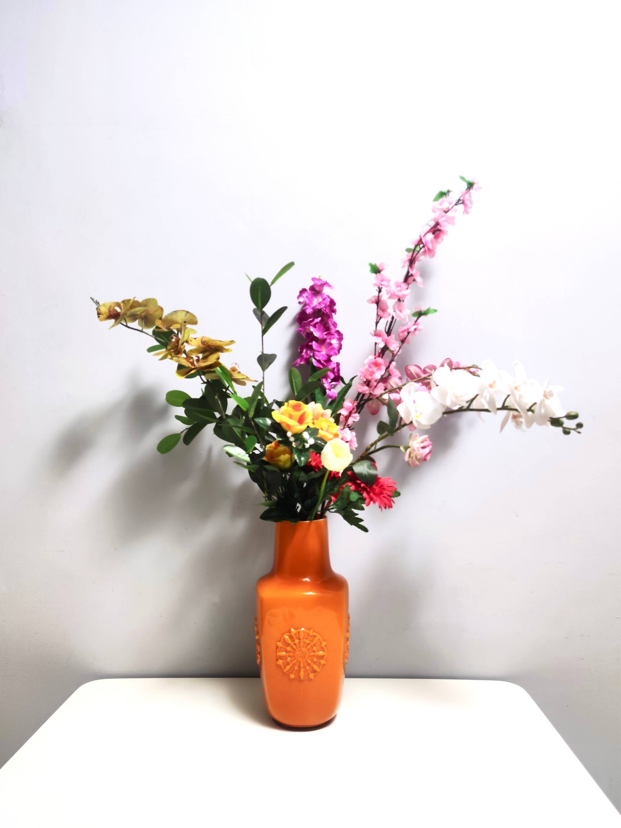 Orange Encased Hand-Blown Glass Flower Vase, Empoli, Italy