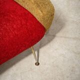 Red and mustard yellow fabric armchair in 1970s style