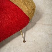 Fauteuil tissu rouge et jaune moutarde style bouclette 1970