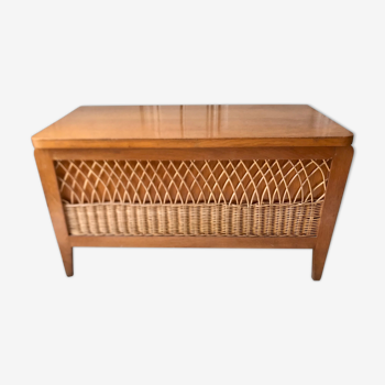 Wooden and rattan toy chest