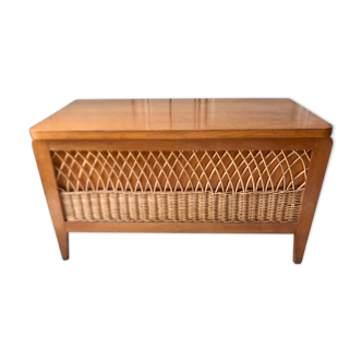 Wooden and rattan toy chest