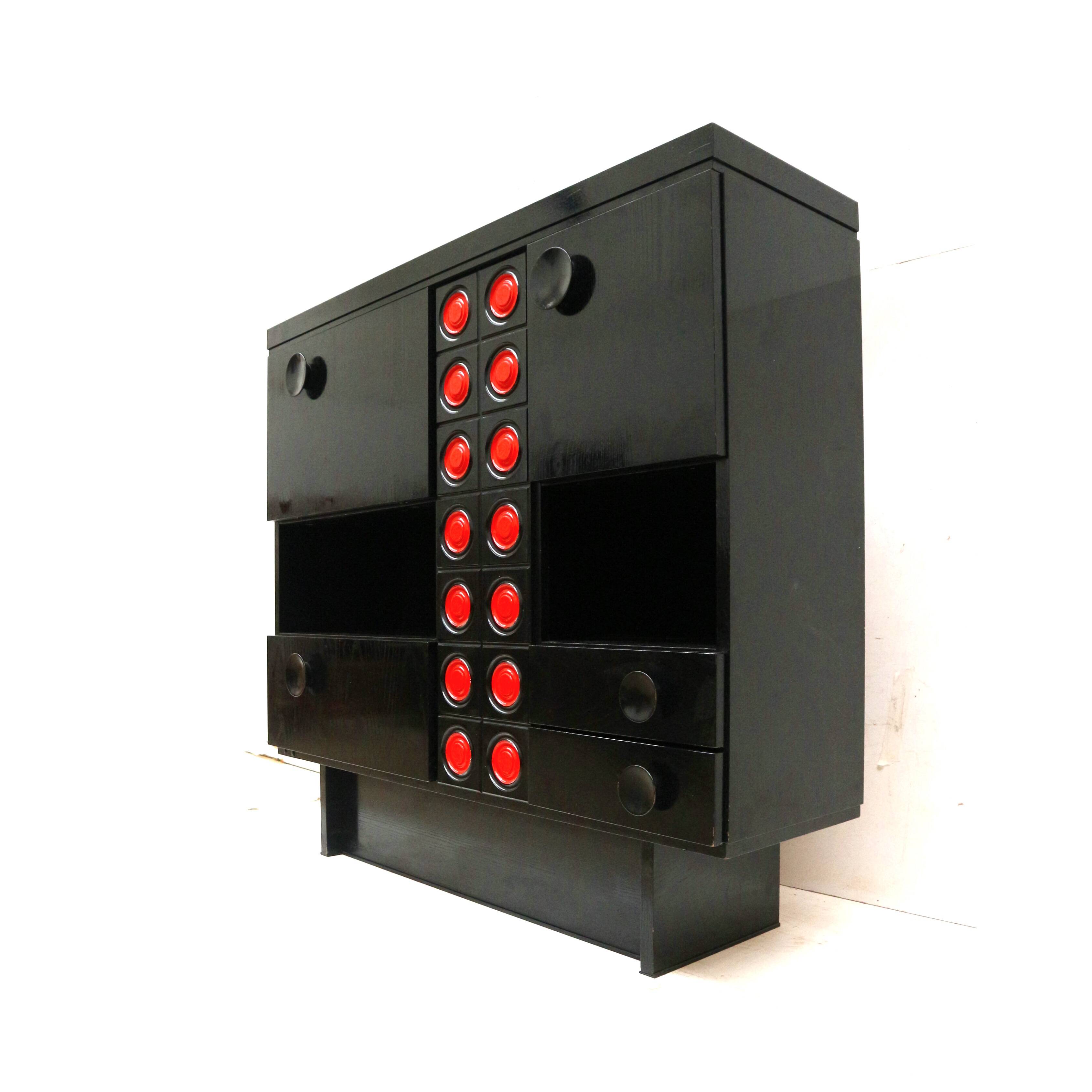 Vintage black Brutalist bar cabinet / sideboard