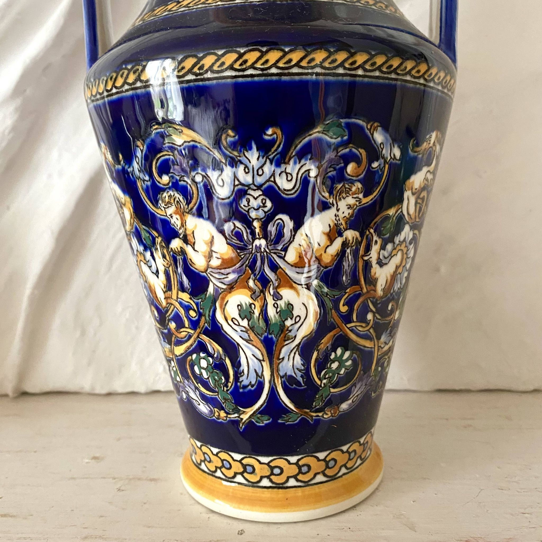 Renaissance decorated earthenware amphora vase from Gien