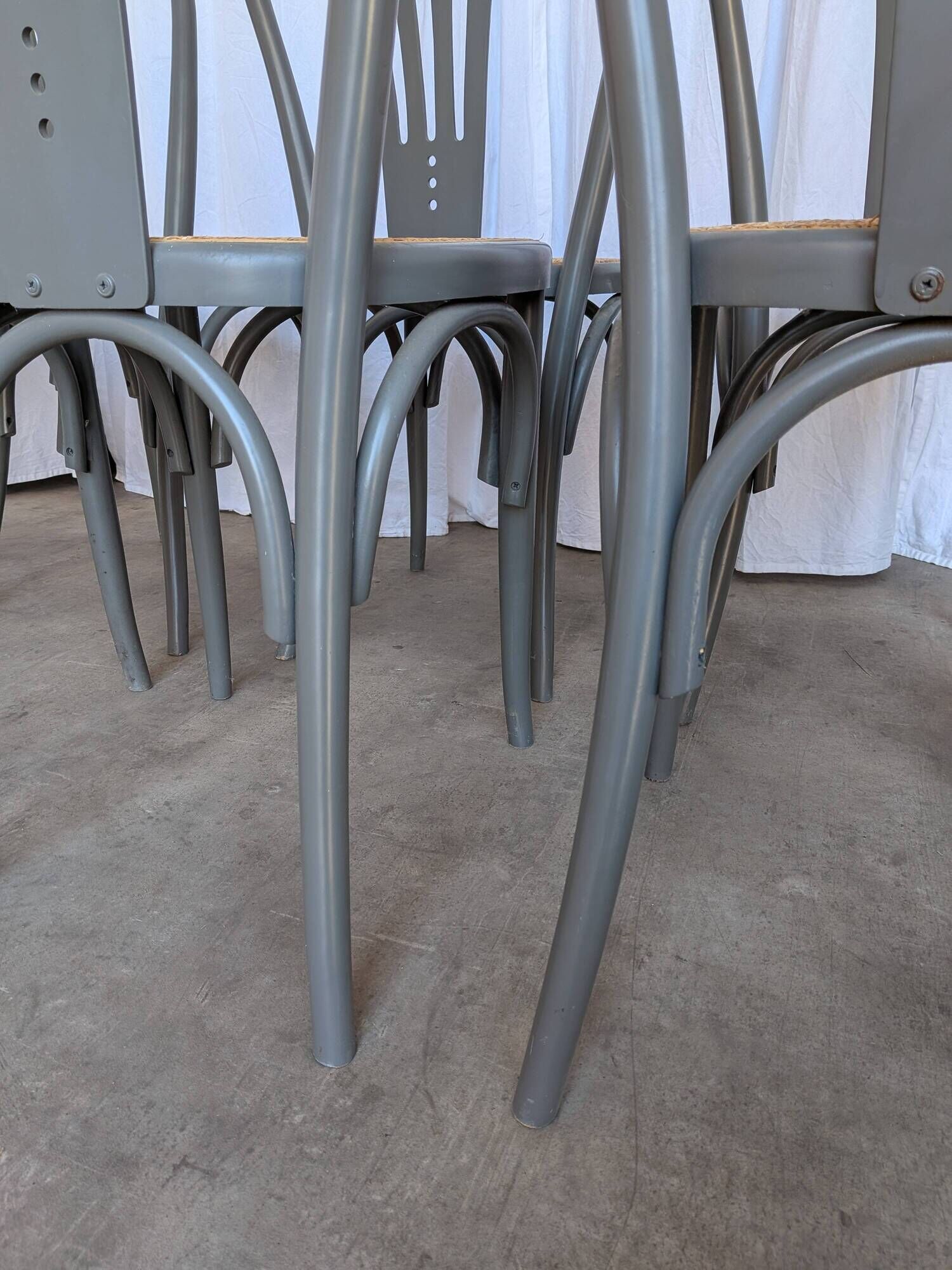 Set of 8 Vintage Gray Bentwood Dining Chair: Thonet Style Cane Seat